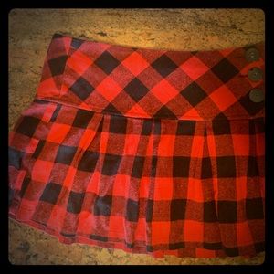 Red and black plaid mini skirt